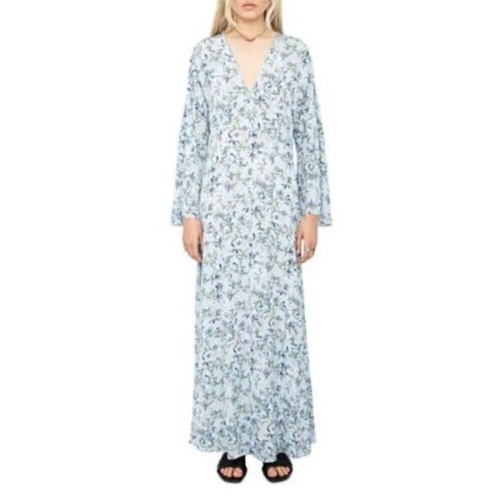 Zadig & Voltaire Blue Long Floral Print Maxi Dress Womens size Small